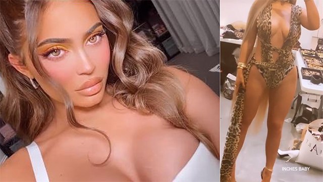 Kylie Jenner Shows Off Her Sexy Animal Print Body Suit ; Similar outfit In Music Video “WAP”