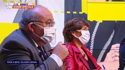 Olivier Véran invité de la soirée spéciale "Face à BFM : Olivier Véran". Le ministre de la Santé a redécouvert des images de lui lorsqu'il était jeune médecin et qu'il était en grève sous la présidence de Nicolas Sarkozy.