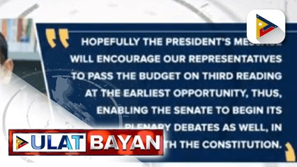 Скачать видео: Sen. Lacson, ikinatuwa ang pahayag ni Pangulong #Duterte hinggil sa usapin ng House speakership;  Sen. Angara, umaasang maipapasa na sa 3rd reading ang budget sa kamara kasunod ng panawagan ni Pangulong #Duterte