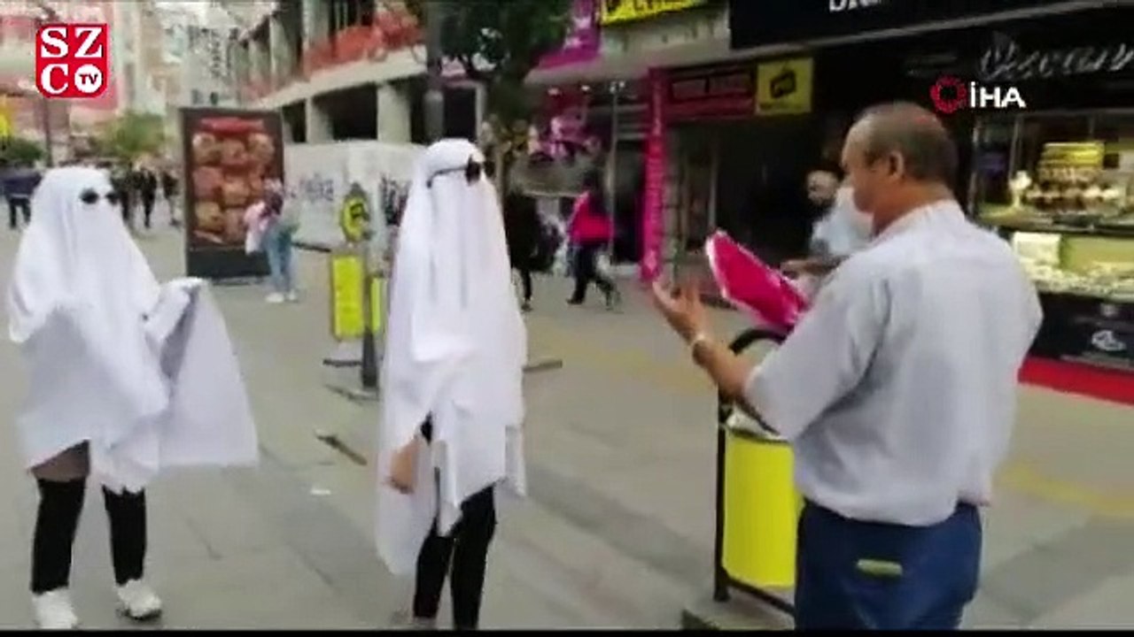 Hayalet kılığında korona virüse dikkat çektiler