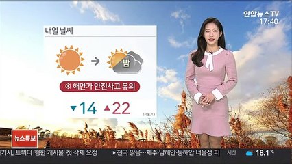 [날씨] 내일 전국 맑고 일교차 커…동해안 너울 주의