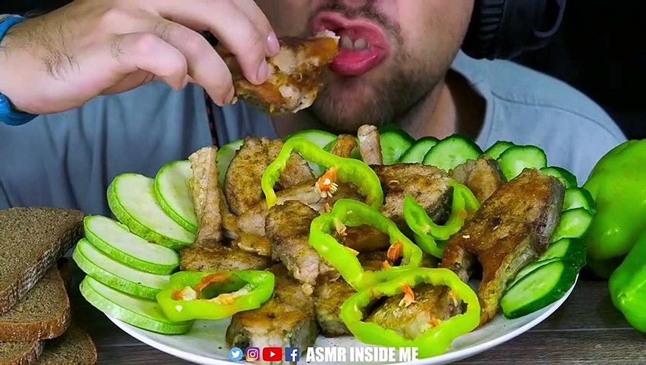 ASMR COOKING and EATING FISH (CARP)  EATING SOUNDS (NO TALKING) MUKBANG