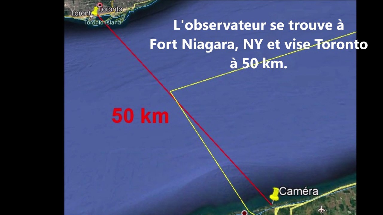 Test de courbure terrestre - Fort Niagara Toronto 50 km