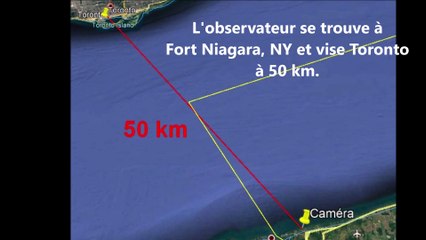 Test de courbure terrestre - Fort Niagara Toronto 50 km