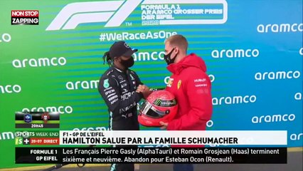 Formule 1 : Lewis Hamilton reçoit le casque le Michael Schumacher en égalant son record (vidéo)