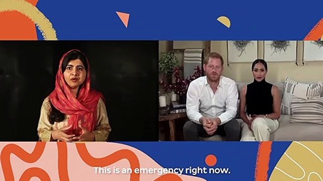 Le prince Harry et Meghan Markle en visioconférence avec la militante Malala Yousafzai, octobre 2020 sur Instagram.