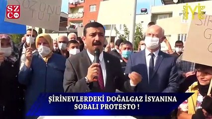 İYİ Parti'liler kente gelmeyen doğalgazı protesto için vatandaşlarla meydanda soba yaktı