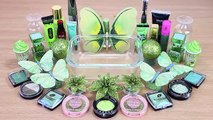 Green BUTTERFLY SLIME Mixing makeup and glitter into Clear Slime Satisfying Slime Videos