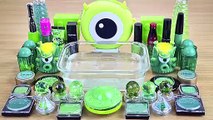 GREEN SLIME Mixing makeup and glitter into Clear Slime Satisfying Slime Videos