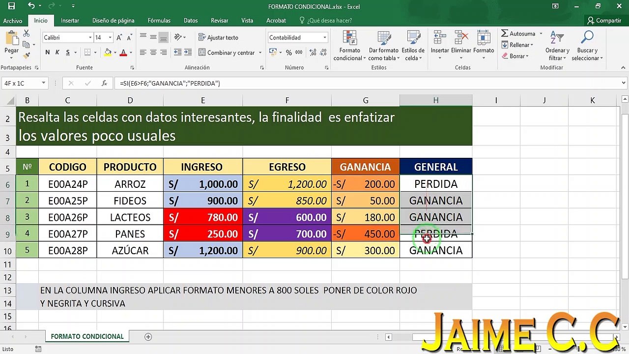 FORMATO CONDICIONAL EXCEL