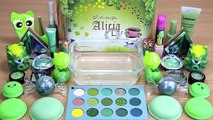 GREEN SLIME Mixing makeup and glitter into Clear Slime Satisfying Slime Videos_3