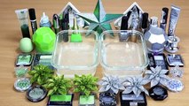 GREEN vs SILVER SLIME Mixing makeup and glitter into Clear Slime Satisfying Slime Videos