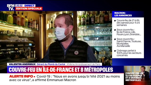 La colère d'un restaurateur parisien en apprenant la mise en place d'un couvre-feu à 21h