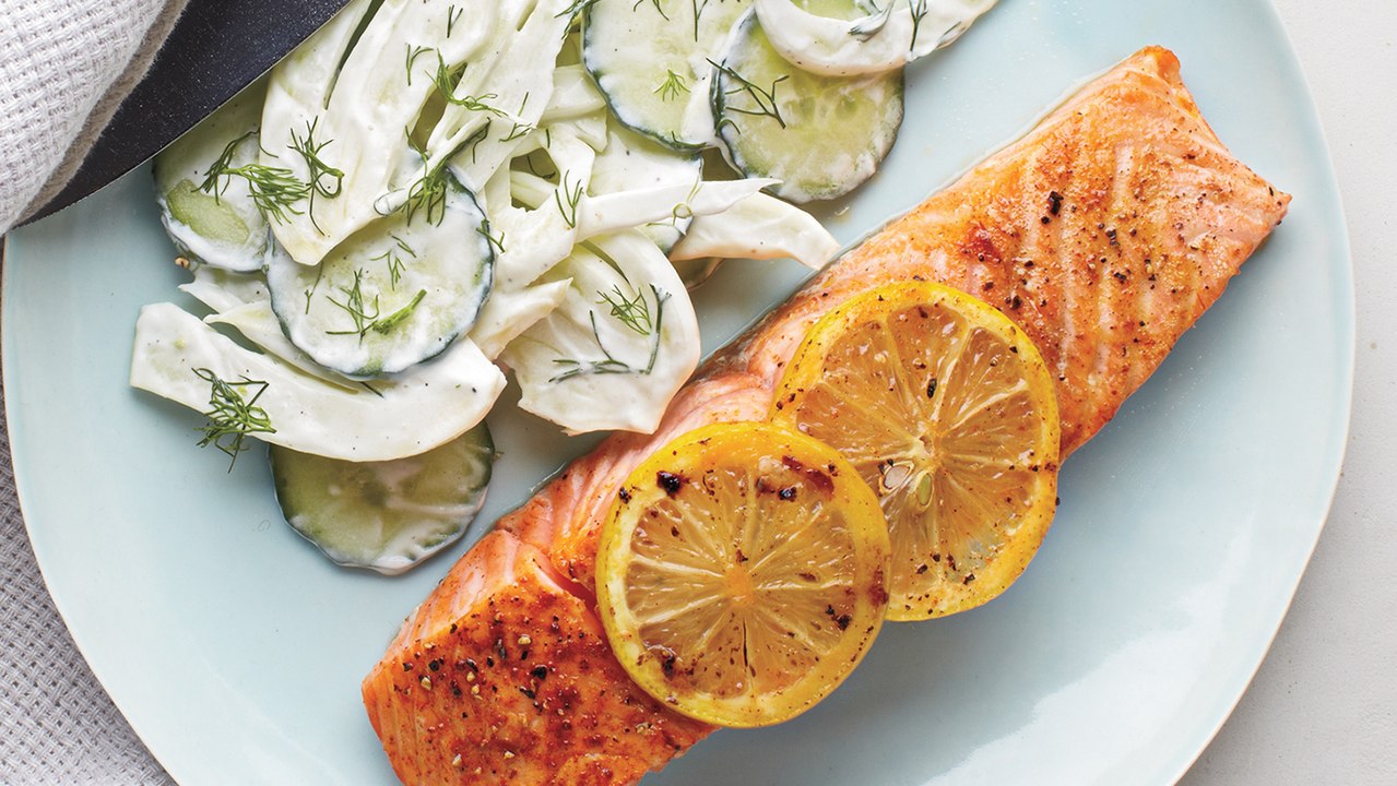 EXTRA SHARP: Salmon with Creamy Cucumber-Fennel Salad