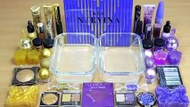 PURPLE vs GOLD SLIME Mixing makeup and glitter into Clear Slime Satisfying Slime Videos
