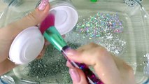 SILVER SLIME Mixing makeup and glitter into Clear Slime Satisfying Slime Videos_4