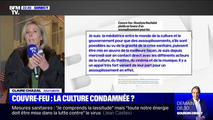 Claire Chazal: "Le couvre-feu à 21h va marquer un coup d'arrêt à la reprise" dans le monde de la culture