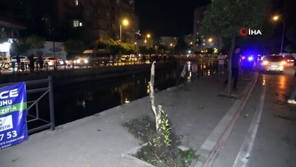 Otomobil sulama kanalına düştü, meraklı kalabalık sosyal mesafeyi hiçe sayıp kazayı izledi