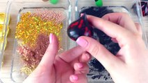 GOLD vs BLACK SLIME Mixing makeup and glitter into Clear Slime Satisfying Slime Videos