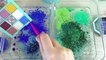 Mermaid Slime Mixing BLUE vs TEAL makeup and glitter into Clear Slime Satisfying Slime Videos