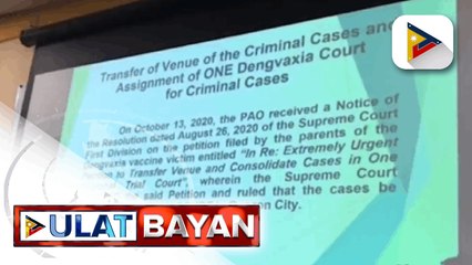 Télécharger la video: Petisyon para ilipat ang kaso ng dengvaxia sa isang Reg’l Trial Court, inaprubahan ng SC;   107 na kaso, naisampa na ng PAO laban sa mga nasa likod ng dengvaxia vaccine