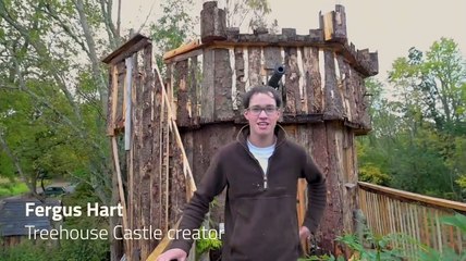 Twenty two year old Fergus Hart has built a Treehouse Castle in Scotland during lockdown