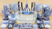 SILVER SLIME Mixing makeup and glitter into Clear Slime Satisfying Slime Videos