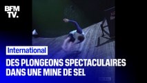 En Roumanie, des plongeurs sautent dans une mine de sel