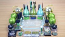 GREEN GOLD SLIME Mixing makeup and glitter into Clear Slime Satisfying Slime Videos