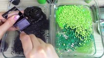 GREEN vs BLACK SLIME Mixing makeup and glitter into Clear Slime Satisfying Slime Videos