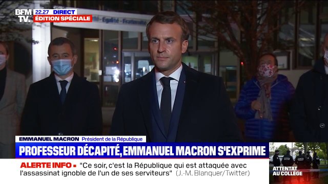 Emmanuel Macron: Un de nos concitoyens a été assassiné aujourd'hui parce qu'il apprenait à des élèves la liberté d'expression