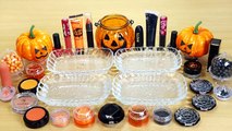 Halloween Slime Black vs Orange Mixing makeup Glitter and beads into Clear Slime