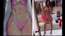 Kim Kardashian models Alexander Wang mini dress printed with her bikini bod ahead of 40th birthday