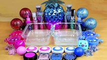 Slime PINK vs Light Blue Mixing makeup and glitter into Clear Slime Satisfying Slime Videos