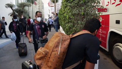 لحظة توجه فريق الأهلي المصري لمركب محمد الخامس لمواجهة الوداد في دوري أبطال إفريقيا