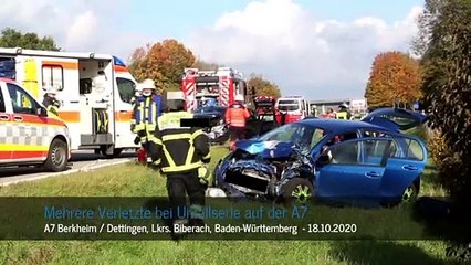 Unfallserie mit mehreren Verletzten auf der A7