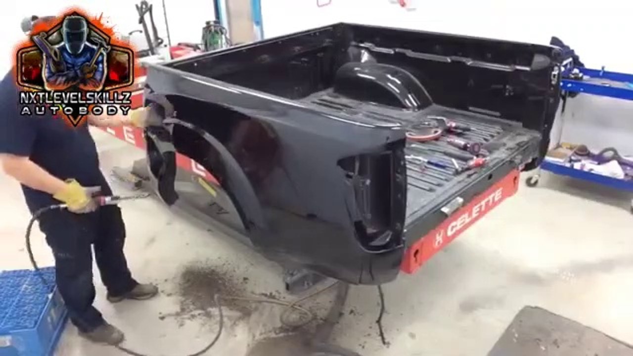 Truck bed side panel repaired and replaced with Celette frame machine by nxtlevelskillz autobody