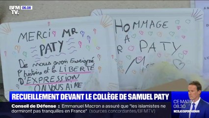 La foule s'est recueillie tout le week-end devant le collège de Samuel Paty