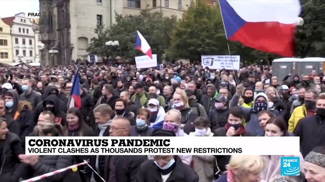 Coronavirus pandemic: Protests in Prague over virus restrictions