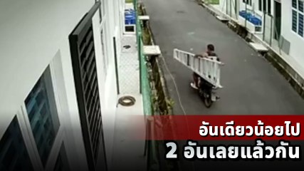 เบิ้ล 2 เลยนะ !! โลกอยู่ยากขึ้นทุกวัน... สมัยนี้บันไดลิง ยังไม่ปลอดภัย