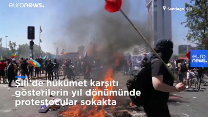 Şili'de hükümet karşıtı gösterilerin yıl dönümünde protestocular sokakta
