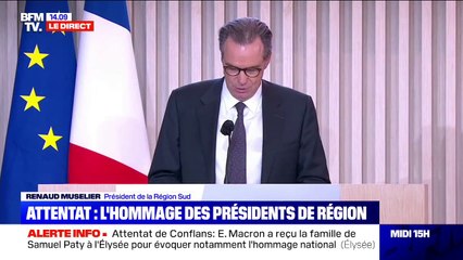 "L'Etat n'exerce aucun pouvoir religieux et les Eglises n'exercent aucun pouvoir politique": Renaud Muselier rend hommage à Samuel Paty au nom des présidents de région