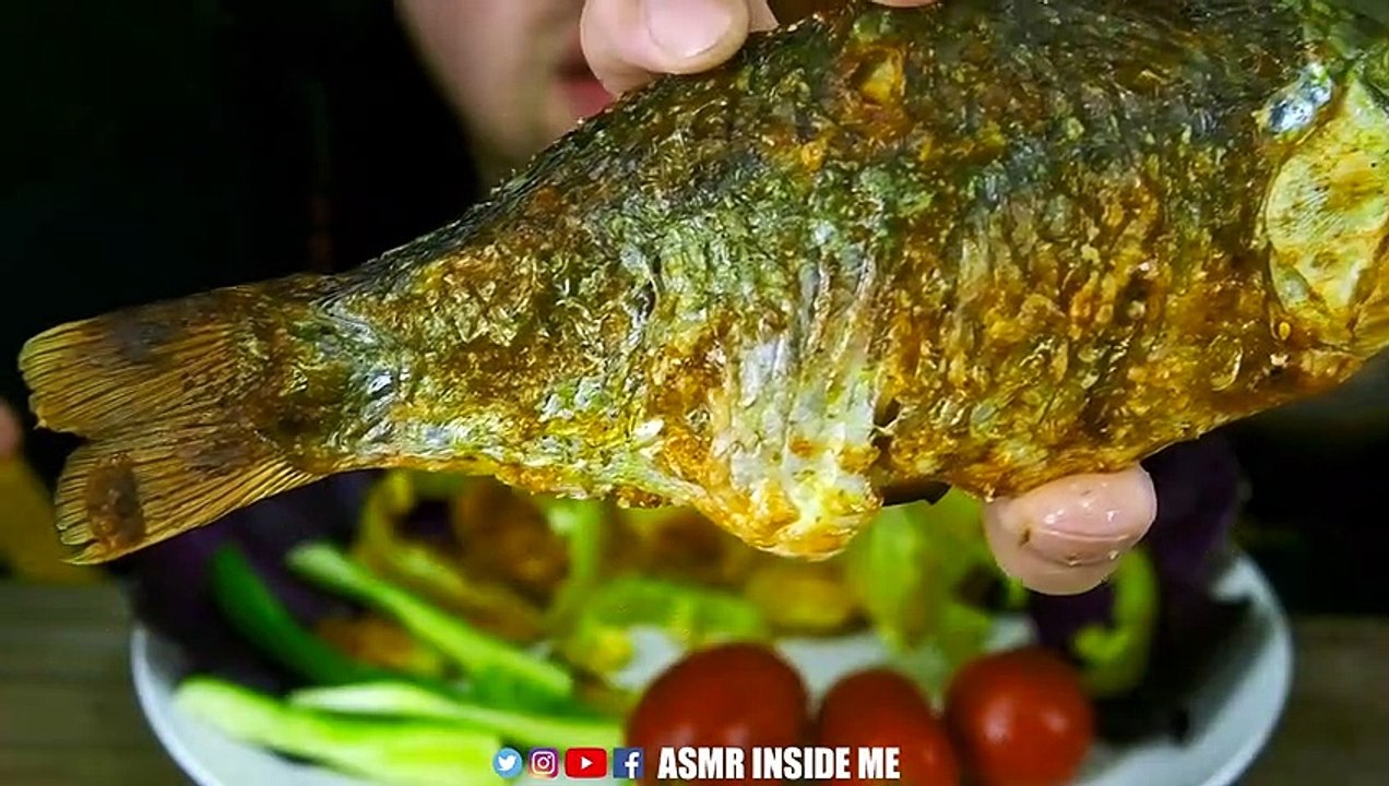 ASMR FISHING, COOKING and EATING with RELAXING MUSIC | EATING SOUNDS (NO TALKING) MUKBANG