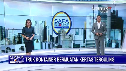 Solar Tumpah Kejalan Akibat Truk Kontainer Terguling