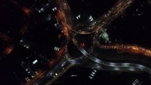 Aerial view of city traffic at night with Drone Shots