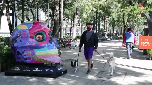 Skeletons and skull sculptures grace the streets of Mexico City for Day of the Dead celebrations