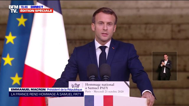 Emmanuel Macron dénonce les lâches qui ont livré l'enseignant décapité aux barbares
