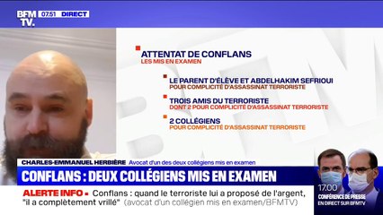 Conflans: l'avocat d'un des deux collégiens mis en examen assure que son client "a complètement vrillé" quand le terroriste lui a proposé de l'argent