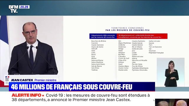 Covid-19: dans la nuit de vendredi à samedi, 38 départements supplémentaires seront placés sous couvre-feu