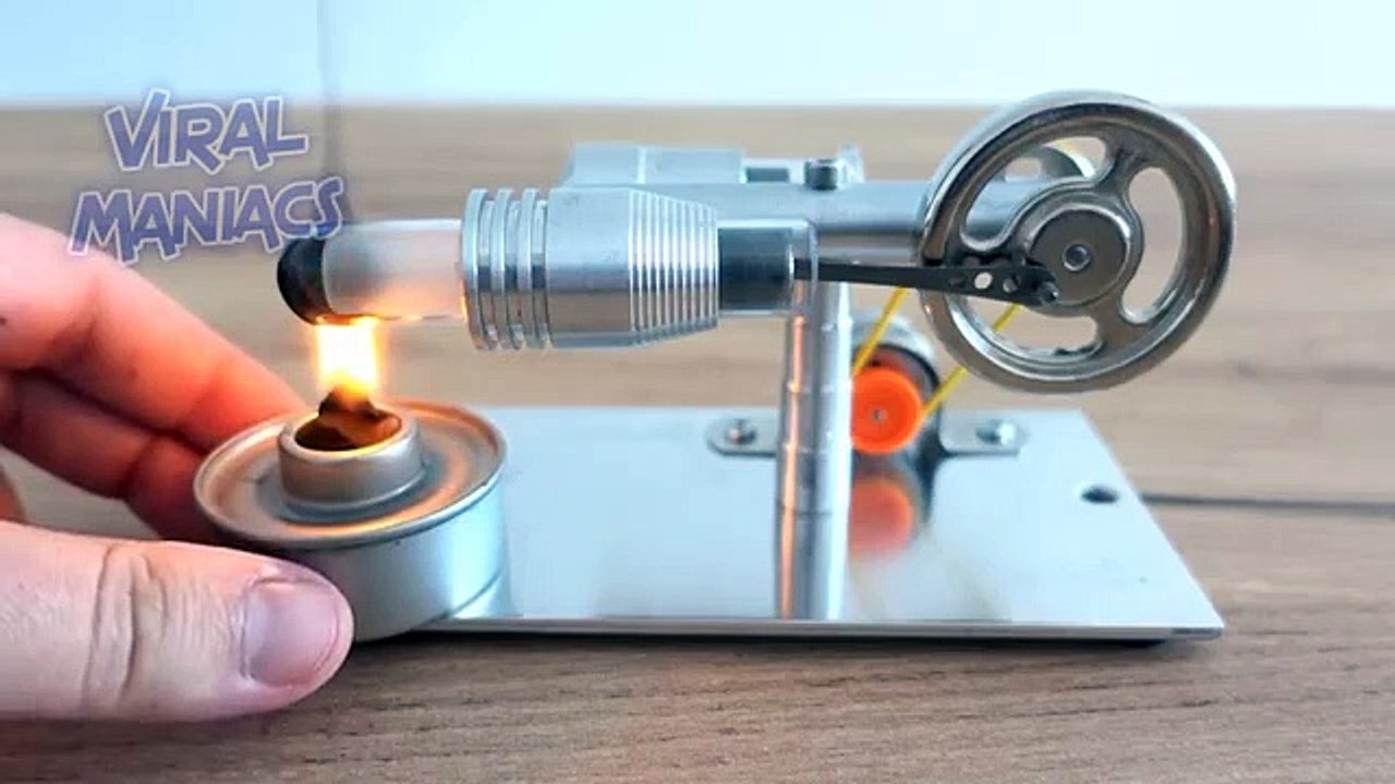 COOL Mini ,STIRLING ,ENGINE ,Powering, Up A, Light Bulb